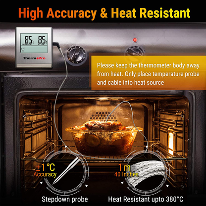 Skorter | ThermoPro TP-16 Large LCD Digital Cooking Meat Smoker Kitchen BBQ Grill Thermometer Clock Timer with Steel Probe