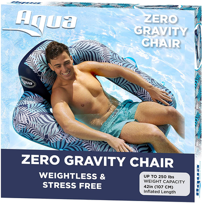Skorter | AQUA Zero Gravity Pool Chair Lounge, Inflatable Pool Chair, Adult Pool Float, Heavy Duty, Blue Fern