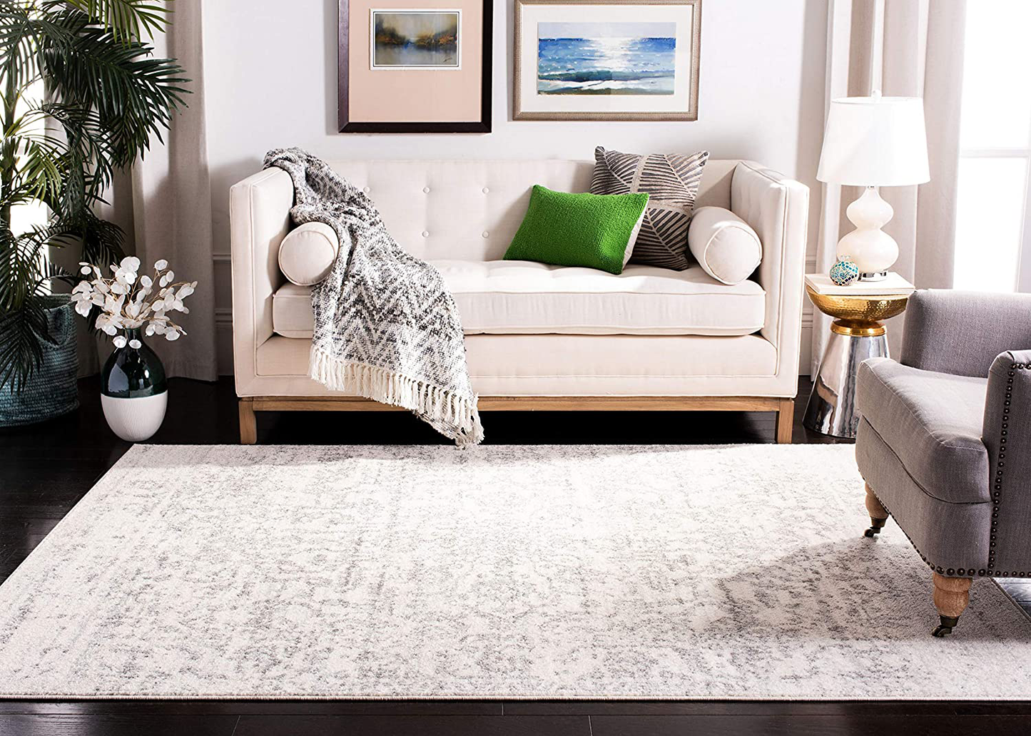 Skørter | Safavieh Madison Collection MAD603F Oriental Snowflake Medallion Worn Non-Shedding Dining Room Entry Foyer Living Room Bedroom Area Rug, 5'3" x 5'3" Round, Gray / Ivory