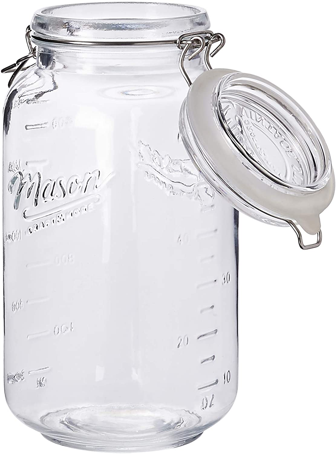 Skorter | Mason Craft & More Airtight Kitchen Food Storage Clear Glass Clamp Glass, 4 Pack of 22 Ounce (0.65 Liter) Mini Clamp Glass