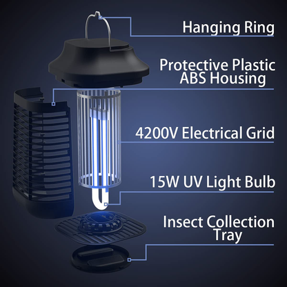 Skørter | Bug Zapper Outdoor/Indoor, 4200V High Performance Waterproof Electronic Mosquito Killer, 15W UVA Mosquito Lamp Bulb, Fly Traps Patio Insect Killer, Catcher Killer for Home, Kitchen, Backyard, Camping