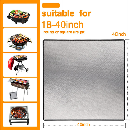 Skorter | 40" Square Fireplace Mat Grill Mat, DocSafe Fireproof Mat 3 Layer Fireplace Pad for Cover Patio Grass Outdoor Wood-fired Fireplace and BBQ Smoker, Easy to Clean, Black & Silver
