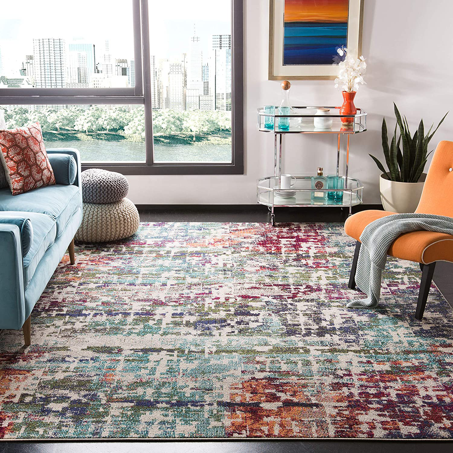 Skørter | Safavieh Madison Collection MAD469A Modern Abstract Non-Shedding Living Room Bedroom Dining Room Home Office Area Rug, 5'3" x 7'6", Blue / Green