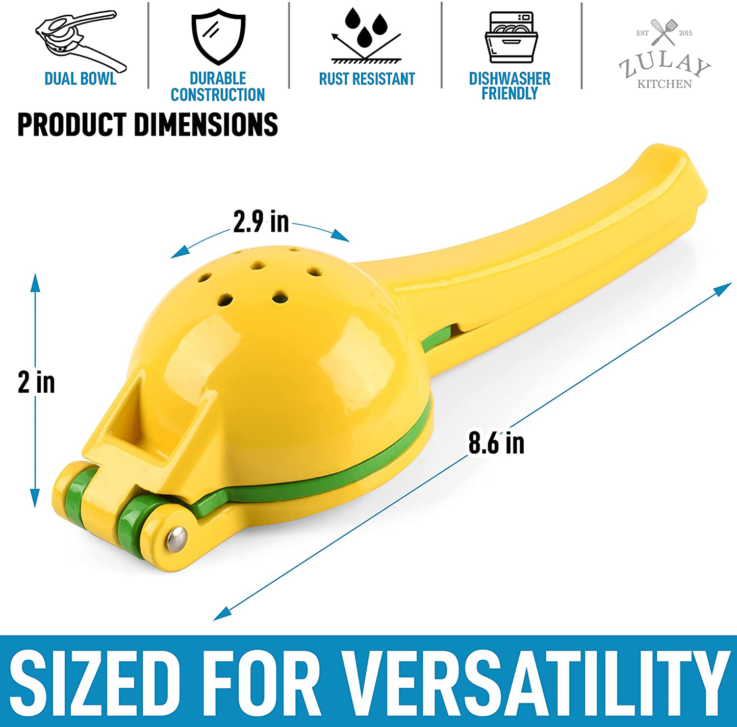 Skørter | Zulay Metal 2-in-1 Lemon Lime Squeezer - Hand Press Lemon Juicer - Maximum Utilization Manual Citrus Juice Press (Light Red and Yellow)