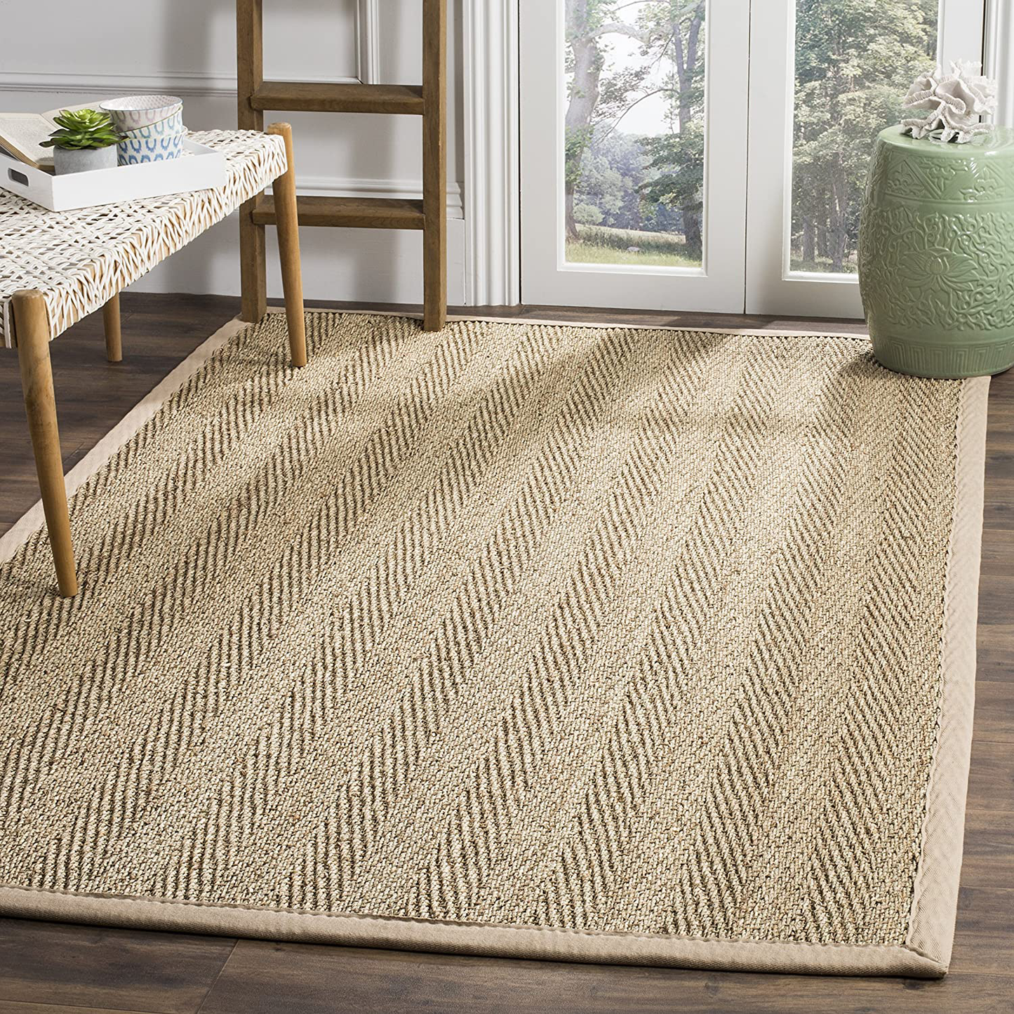 Skørter | Safavieh Natural Fiber Collection NF115J Border Herringbone Seagrass Area Rug, 3' x 5', Ivory