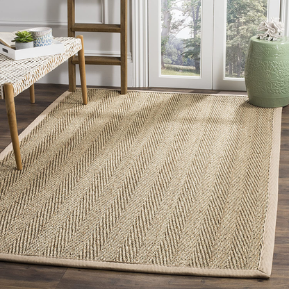 Skørter | Safavieh Natural Fiber Collection NF115J Border Herringbone Seagrass Area Rug, 3' x 5', Ivory