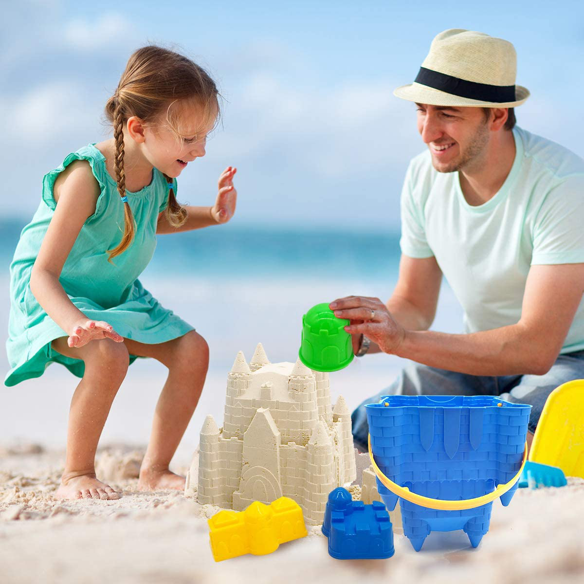 Skørter | Children's Beach Sand Toy Set, 27 pcs Beach Toy Castle Molds Sand Molds, Beach Bucket, Beach Spade Tool Kit, Sandbox Toys for Toddlers, for Toddlers Outdoor Indoor Play Gift 1 Bonus Net Bag Included