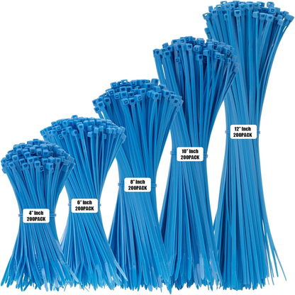 Skorter | 1000 PCS Self-Binding Heavy Duty Cable Zip Ties - 4+6+8+10+12 Inches