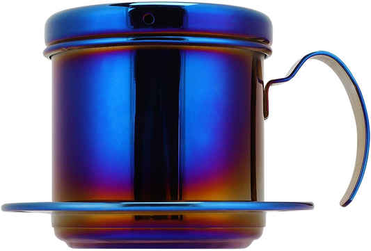 Skorter | Coffee Drip Filter Pot Stainless Steel Vietnamese Style Coffee Maker Pot Coffee Drip Brewer for Home Kitchen Office Outdoor (blue)