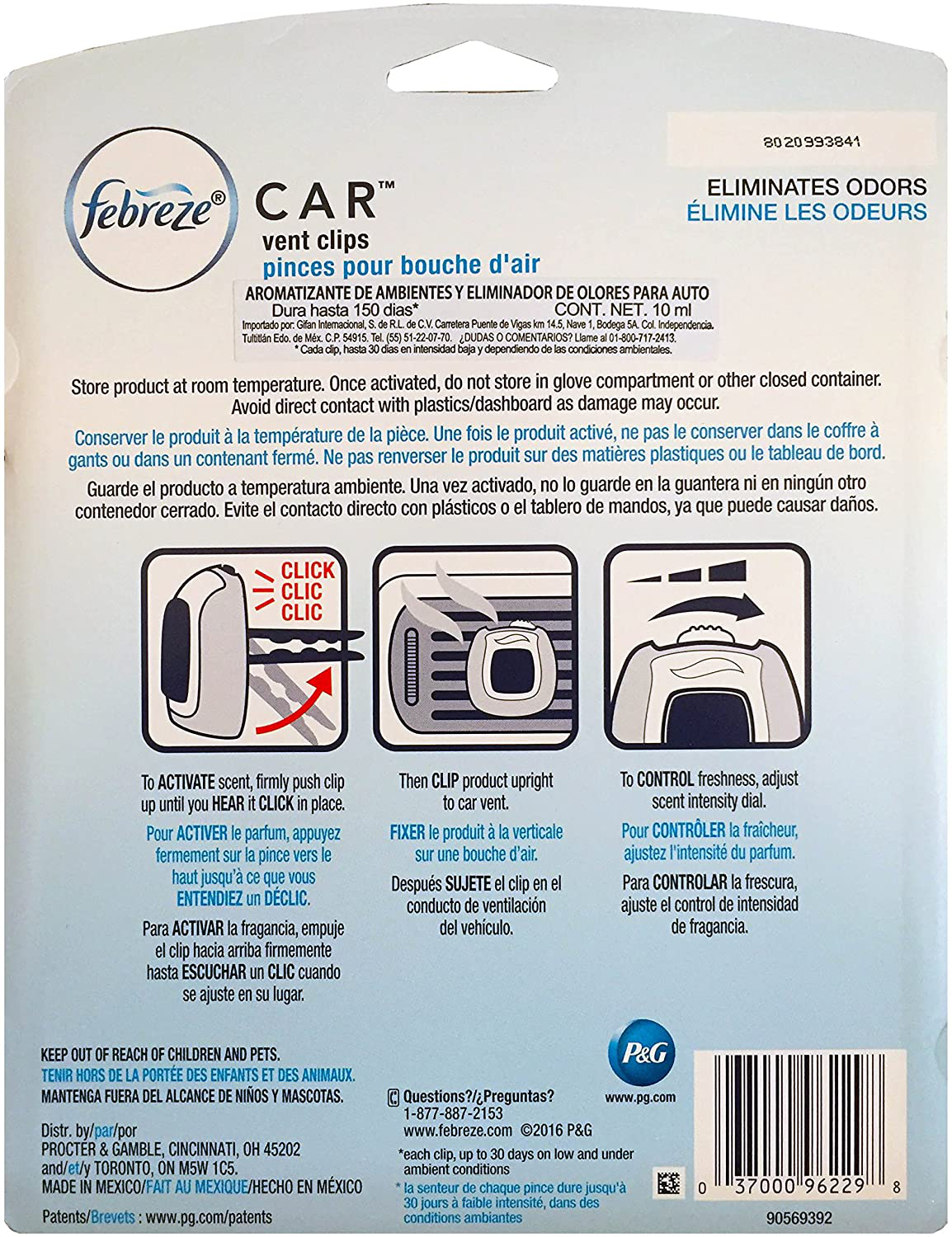 Skorter | Febreze Car Air Freshener, Set of 5 Clips, Linen & Sky up to 150 Days (Packaging May Vary)