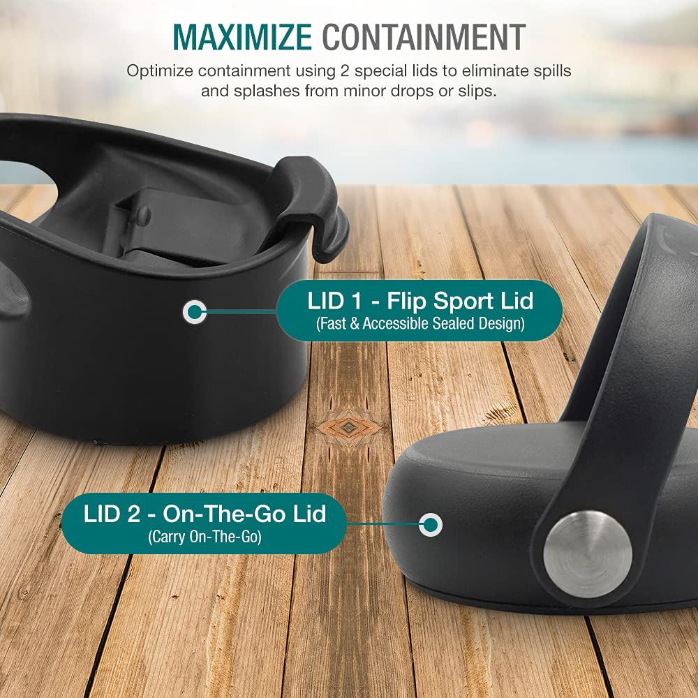 Skorter | Dione Water Bottle 40 oz. Bottle Double Wall Stainless Steel & Vacuum Insulated (Black) Sports Hydro Container for Home, Office, School, Outdoor Camping (Standard Mouth / Leak Proof / BPA Free Cap)