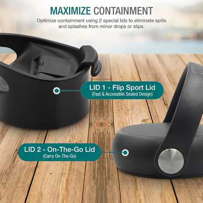 Skorter | Dione Water Bottle 40 oz. Bottle Double Wall Stainless Steel & Vacuum Insulated (Black) Sports Hydro Container for Home, Office, School, Outdoor Camping (Standard Mouth / Leak Proof / BPA Free Cap)