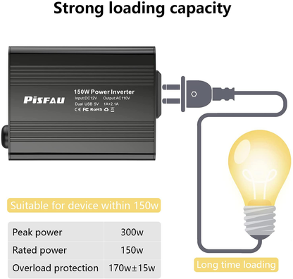 Skorter | 150W Power inverter 12V DC to 110V AC Car plug Adapter Output Converter with 3.1A Dual USB AC