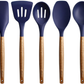 Skørter | Miusco Non-Stick Silicone Kitchen Utensil Set with Natural Acacia Hardwood Handle, 5 Double-Sided, Gray, High Heat Resistant