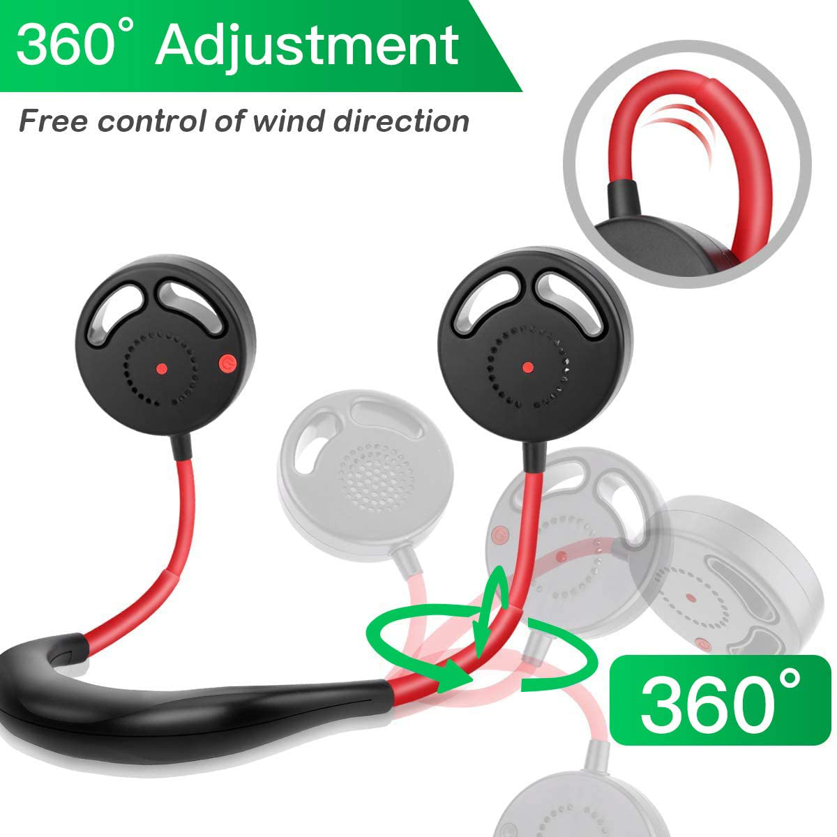 Skørter | Hands-free Portable Neck Fan, Mini USB Bladeless Personal Fan with Neck Hanging Design USB Battery Rechargeable with 3 Speeds Adjustable Airflow, 2 Wind Modes for Travel Outdoor Office Home Sports