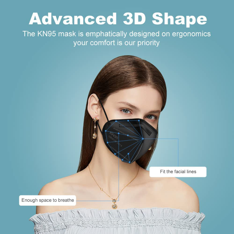 Skørter | KN95 Face Masks Black, 5-Layer Cup Dust Mask, Individually Packaged