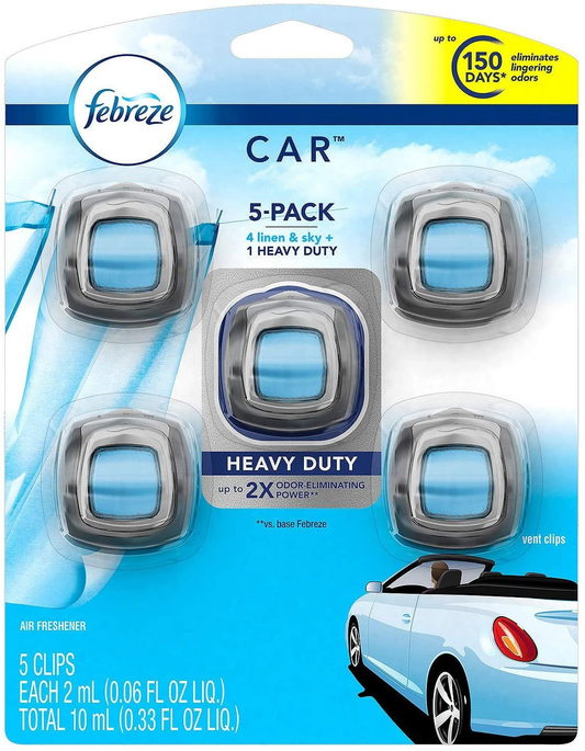 Skorter | Febreze Car Air Freshener, Set of 5 Clips, Linen & Sky up to 150 Days (Packaging May Vary)