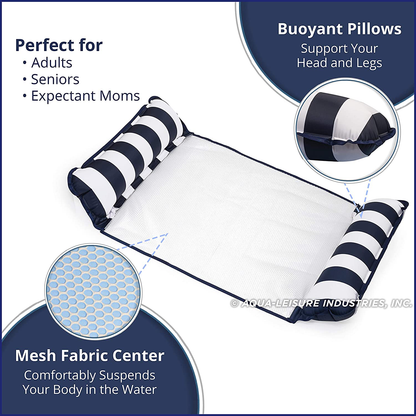Skorter | Aqua Catalina XL Hammock, 4-in-1 Multi-Talking Inflatable 1-2 Person Swim Boat, Water Lounge, Navy Blue/White Stripe