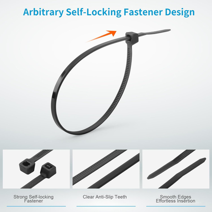 Skorter | 1000 PCS Self-Binding Heavy Duty Cable Zip Ties - 4+6+8+10+12 Inches