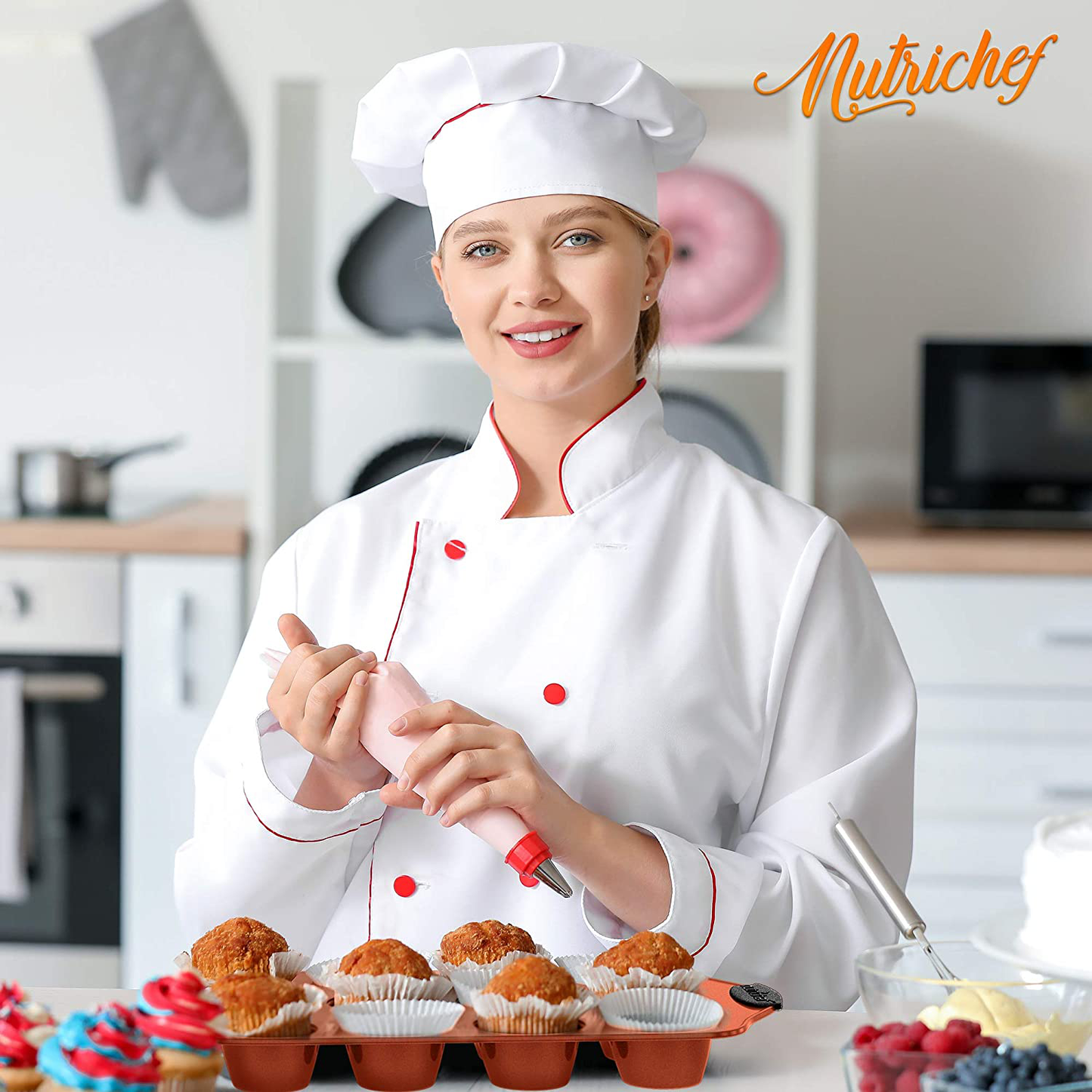 Skorter | 10-piece kitchen oven baking trays - Deluxe carbon steel baking equipment set with stylish non-stick gray coating inside and outside, dishwasher safe & Pfoa, Pfos, Ptfe free - Nutrichef