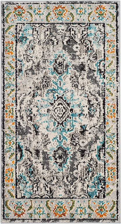 Skørter | Safavieh Monaco collection MNC243G Boho Chic Medallion Distressed Non-Shedding Stain Resistant Living Room Bedroom Accent Rug, 2'2" x 4', Gray / Light Blue
