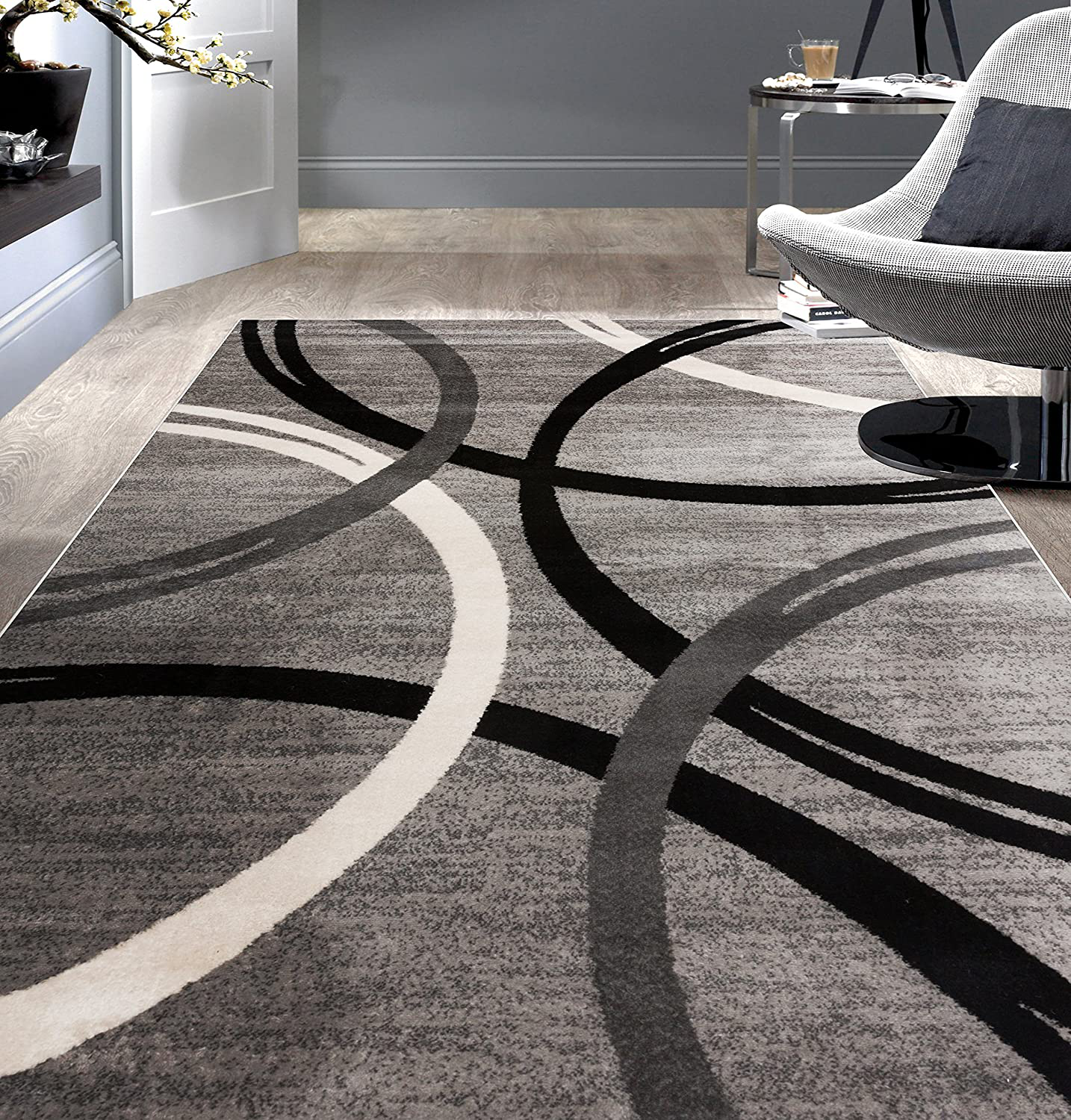Skørter | Carpet Store Modern Wavy Circles Design Area Rug 3'3" x 5' Gray