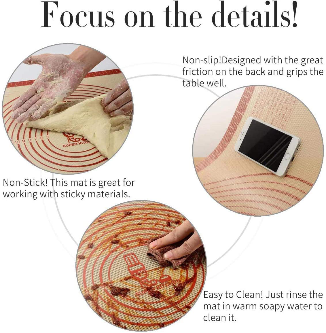 Skørter | Non-slip silicone baking mat extra large with dimensions 36''By 24'' for silicone baking mat, countertop, dough rolling mat, oven lining, fondant/pastry dough mat (Red)