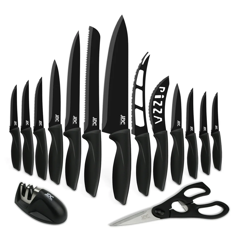 Skorter | 15-piece Kitchen Knife Set - High Carbon Stainless Steel, Non-Stick Coating, Rust Resistant, Ergonomic Handles