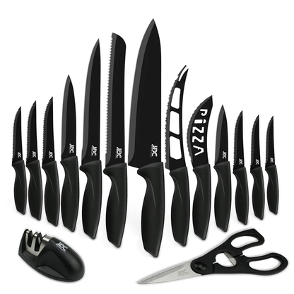 Skorter | 15-piece Kitchen Knife Set - High Carbon Stainless Steel, Non-Stick Coating, Rust Resistant, Ergonomic Handles
