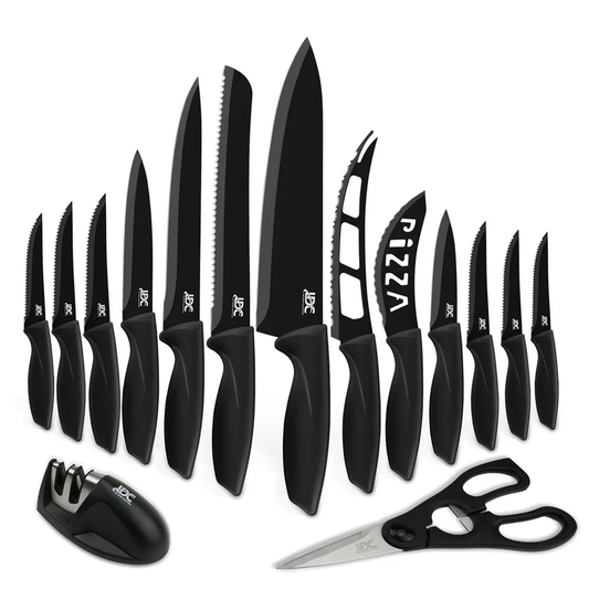 Skorter | 15-piece Kitchen Knife Set - High Carbon Stainless Steel, Non-Stick Coating, Rust Resistant, Ergonomic Handles