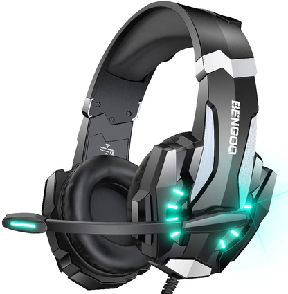 Skorter | Bengoo G9000 Stereo Gaming Headset For Ps4, Pc, Xbox One Controller, Noise-Canceling Over-Ear Headphones With Microphone, Led Lights, Bass Surround, Soft Memory Ear Pads (Orange)