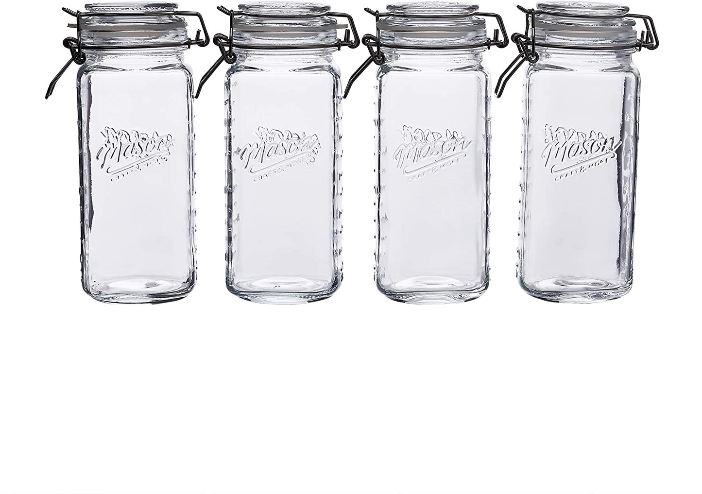 Skorter | Mason Craft & More Airtight Kitchen Food Storage Clear Glass Clamp Glass, 4 Pack of 22 Ounce (0.65 Liter) Mini Clamp Glass