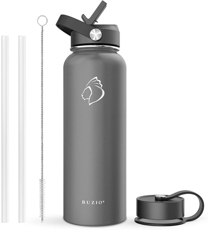 Skorter | BUZIO Insulated Water Bottle with Straw Lid and Flex Cap, 32oz, 40oz, 64oz, 87oz Modern Double Vacuum Stainless Steel Water Bottle, Cold for 48 Hours Hot for 24 Hours Easy Thermos Mug, BPA-Free