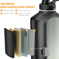 Skørter | 64 oz Insulated Water Bottle, Triple Half Gallon Vacuum Stainless Steel Sports Water Jug with 3 Lids & Brushes, BPA-free Reusable Triple Wall Thermo Cup Jug for Sports Outdoor Camping, Black