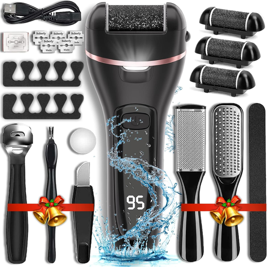 Skorter | 17-in-1 Electric Heel Remover for Feet with 3 Roller Heads - 2 Speeds - Rechargeable Waterproof Professional Pedicure Set