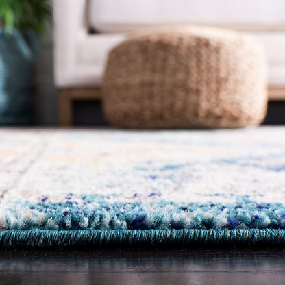 Skørter | Safavieh Madison Collection MAD418N Boho Diamond Distressed Non-Shedding Dining Room Entrance Hall Living Room Bedroom Area Rug, 5' x 5' Round, Dark Blue / Yellow