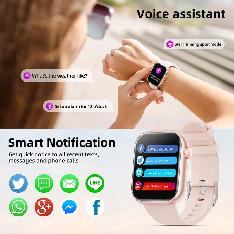 Skørter | Women's Smart Watch, 1.83 inch, IP67 Waterproof Outdoor Workout Tracker with AI