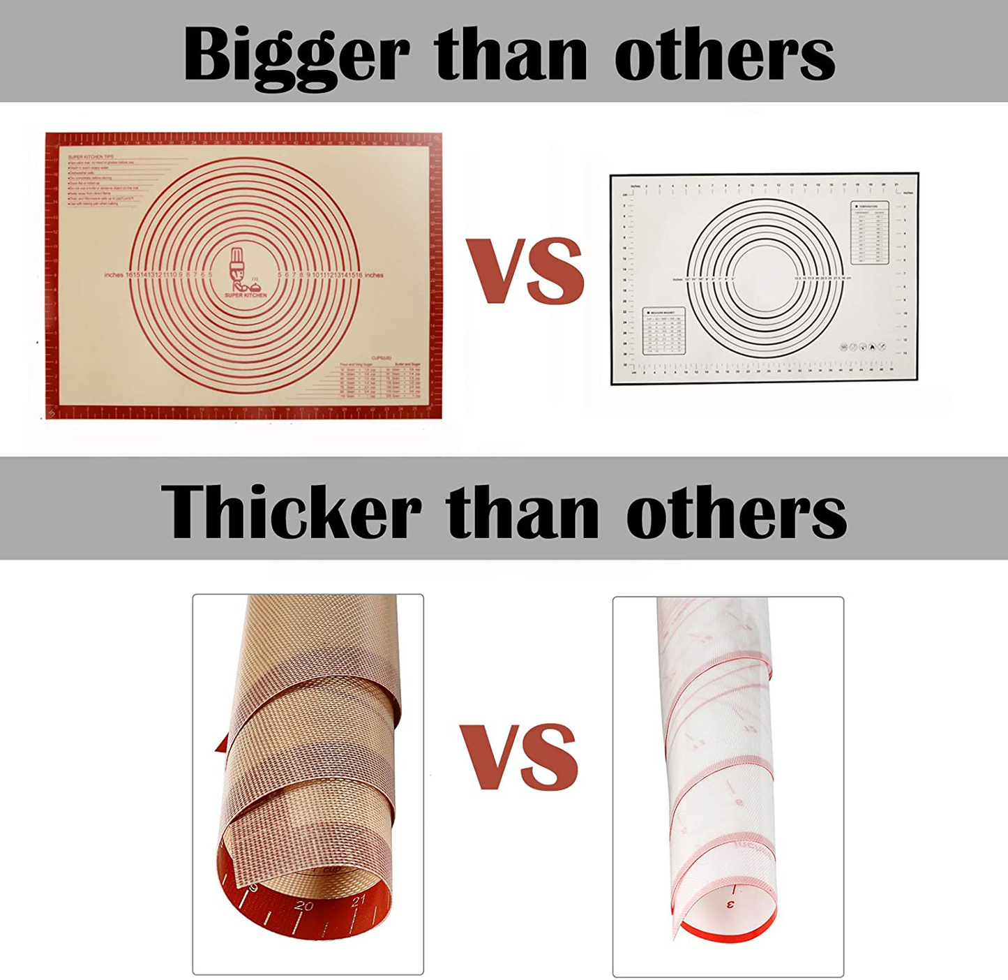 Skørter | Non-slip silicone baking mat extra large with dimensions 36''By 24'' for silicone baking mat, countertop, dough rolling mat, oven lining, fondant/pastry dough mat (Red)