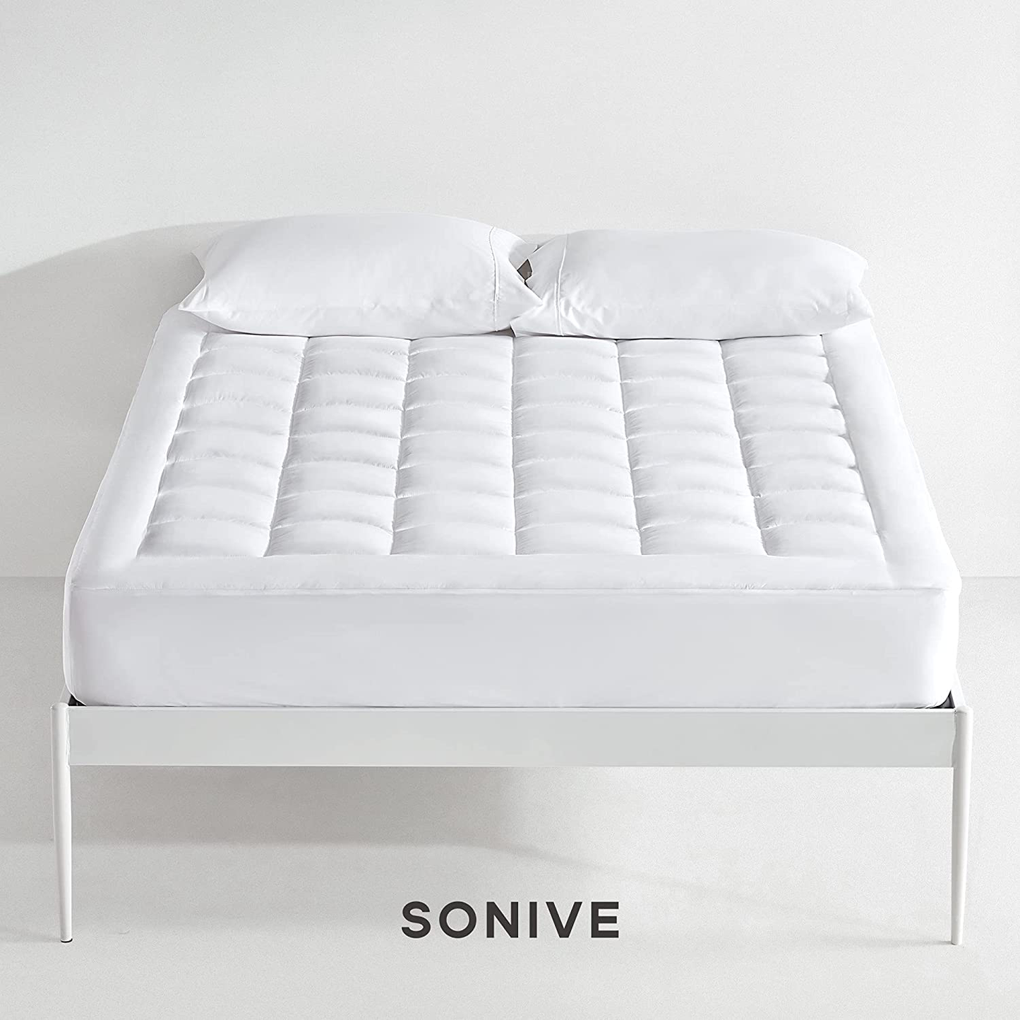 Skorter | SONIVE Quilted Mattress Protector Soft Fuzzy Pillow Top Mattress Protection Down Alternative Filling Tops Stretch Up to 21 Inch Deep Pocket (White, Twin)