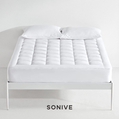 Skorter | SONIVE Quilted Mattress Protector Soft Fuzzy Pillow Top Mattress Protection Down Alternative Filling Tops Stretch Up to 21 Inch Deep Pocket (White, Twin)