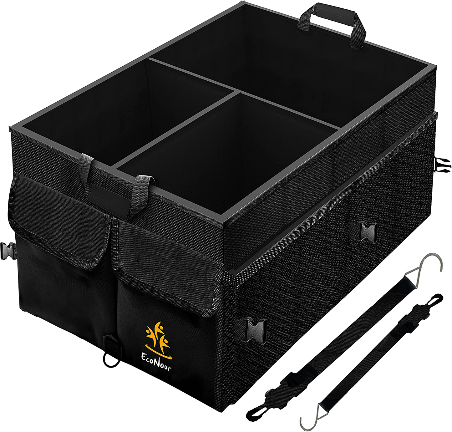 Skorter | Econour Trunk Organizer with Removable Dividers | Straight and Durable Trunk Organizer and Storage for SUVs with Straps | Collapsible Car Consoles & Organizers with Non-Slip Bottom & Multiple Lid Pockets