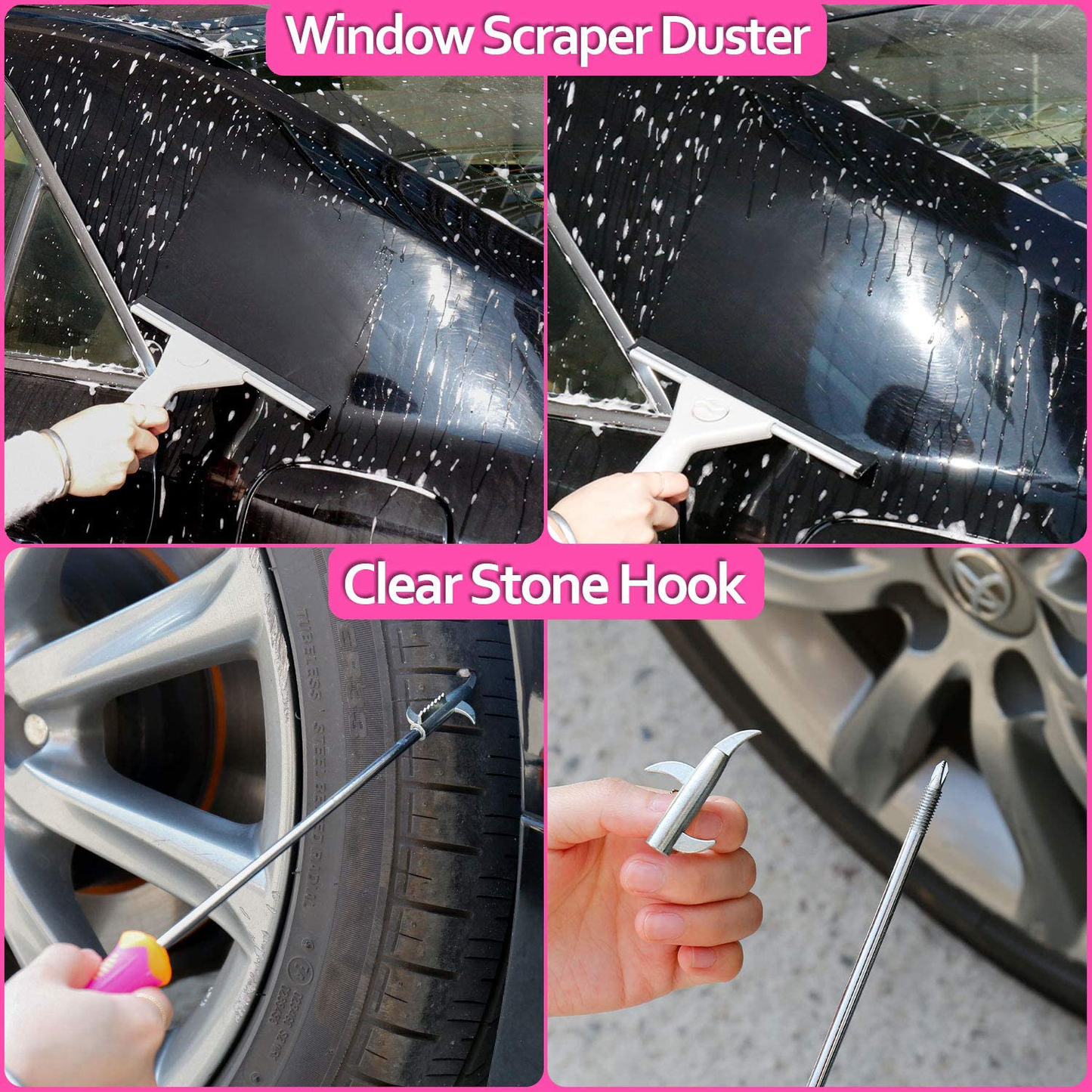 Skørter | Car Wash Kit, Pink Car Cleaning Kit Interior and Exterior, Car Accessories for Women - Cleaning Gel, Microfiber Cleaning Cloth, Car Wash Mitt, Duster, Squeegee, Microfiber Wax Applicator (17 pieces)