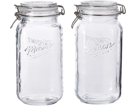 Skorter | Mason Craft & More Airtight Kitchen Food Storage Clear Glass Clamp Glass, 4 Pack of 22 Ounce (0.65 Liter) Mini Clamp Glass