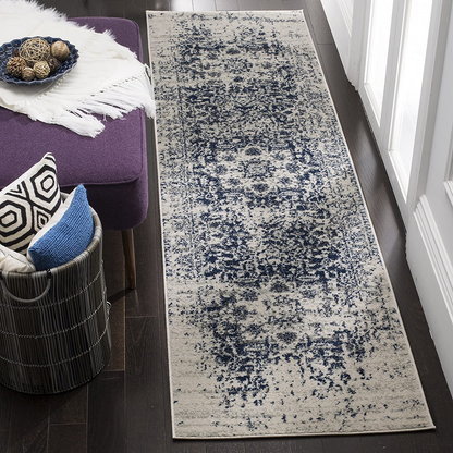 Skørter | Safavieh Madison Collection MAD603D Oriental Snowflake Medallion Distressed Non-Shedding Stain Resistant Living Room Bedroom Runner, 2'3" x 6', Cream / Navy Blue