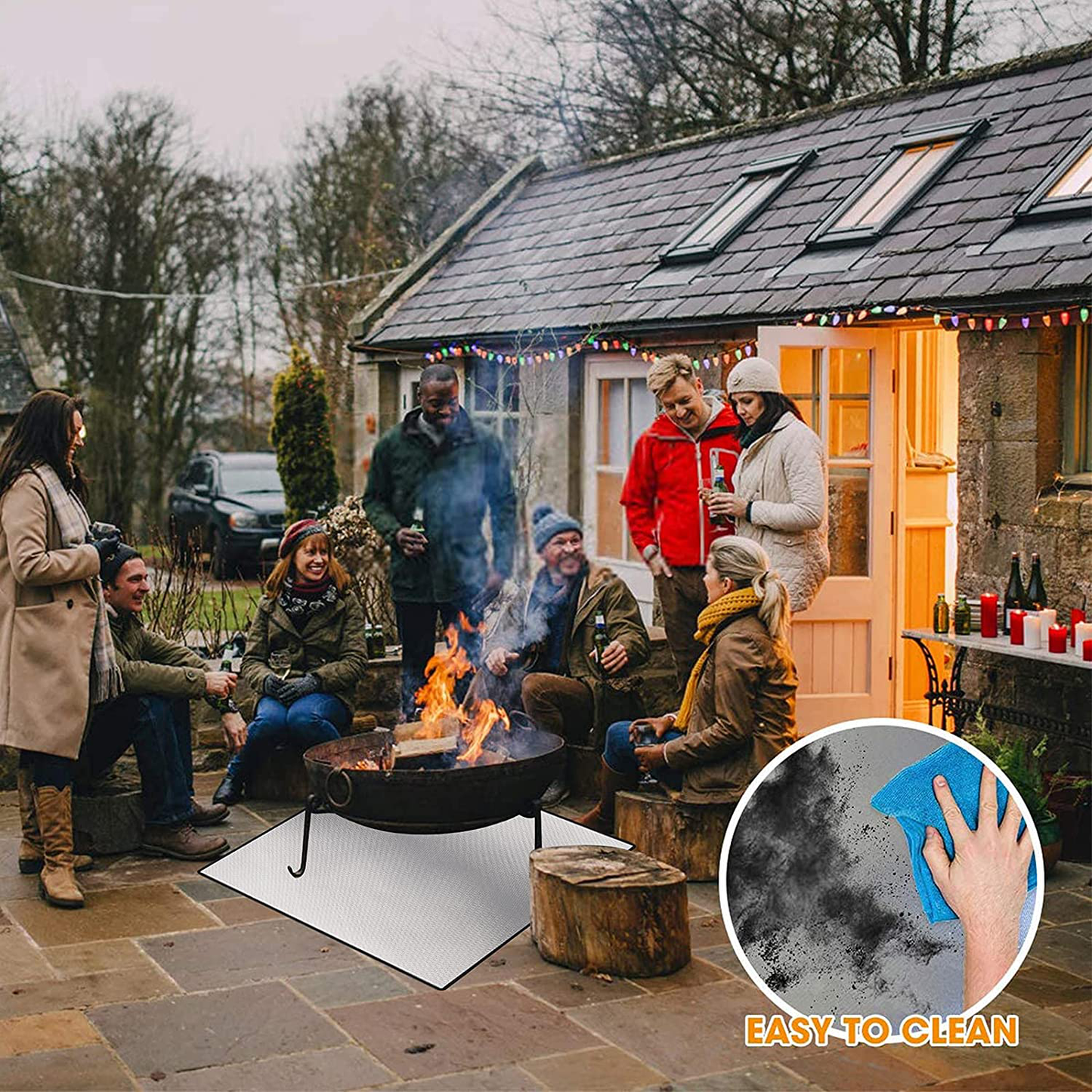 Skorter | 36" Diameter Round Fireproof Mat Grill Mat, DocSafe 3 Layers Fire Pit Mat for Patio, Deck, Grass, Lawn, Heat Shield, Fire Resistant Mat for Outdoor, Fire Pit Accessories, Easy to Clean