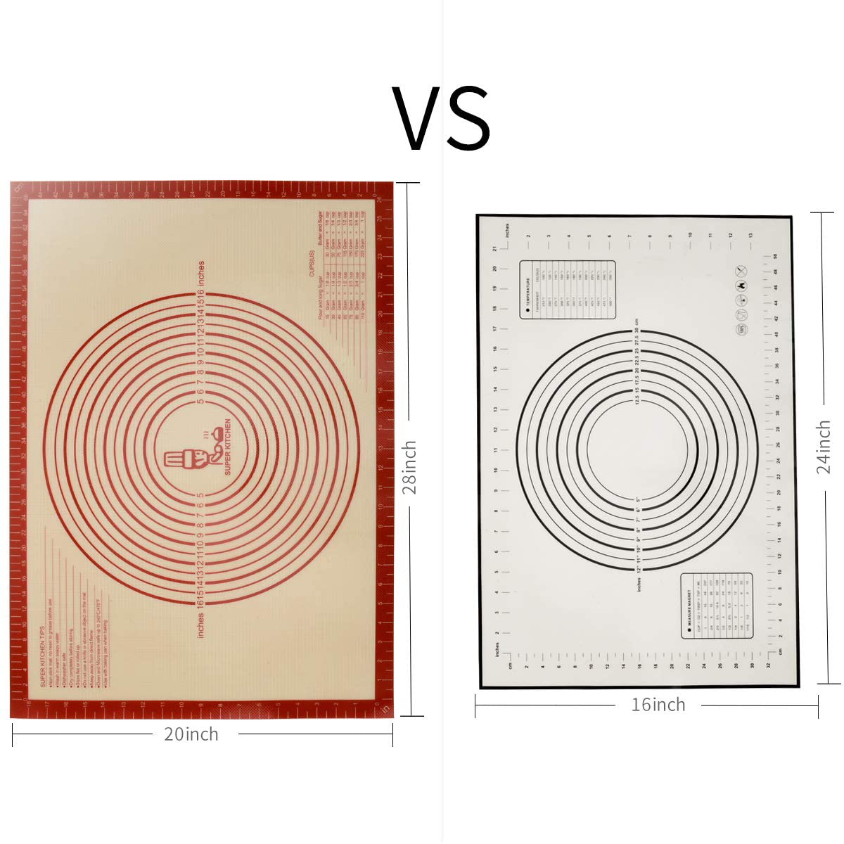 Skørter | Non-slip silicone baking mat extra large with dimensions 36''By 24'' for silicone baking mat, countertop, dough rolling mat, oven lining, fondant/pastry dough mat (Red)