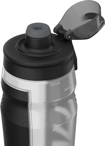 Skorter | Under Armour 32oz Playmaker Squeeze Water Bottle, Sanitary Lid Sleeve, High Flow Nozzle, Anti-Slip Handle, Finger Loop Carry, Fits in Bike Holder, Cycling, Gym, Hiking, All Sports