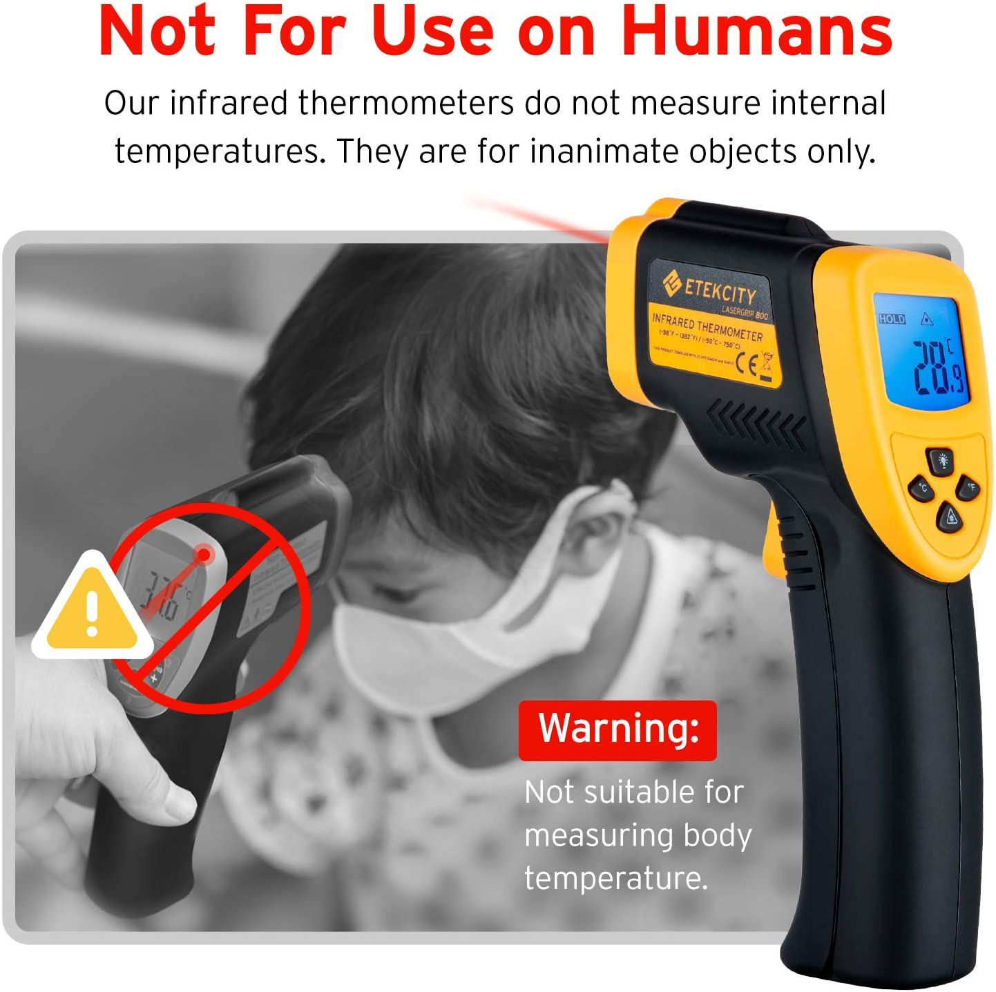 Skørter | Etekcity Infrared Thermometer 800 (Not for Humans) Non-Contact Digital Temperature Gun, 16:1 DTS Ratio, 58℉ to 1382℉ (-50℃ to 750℃), Yellow and Black