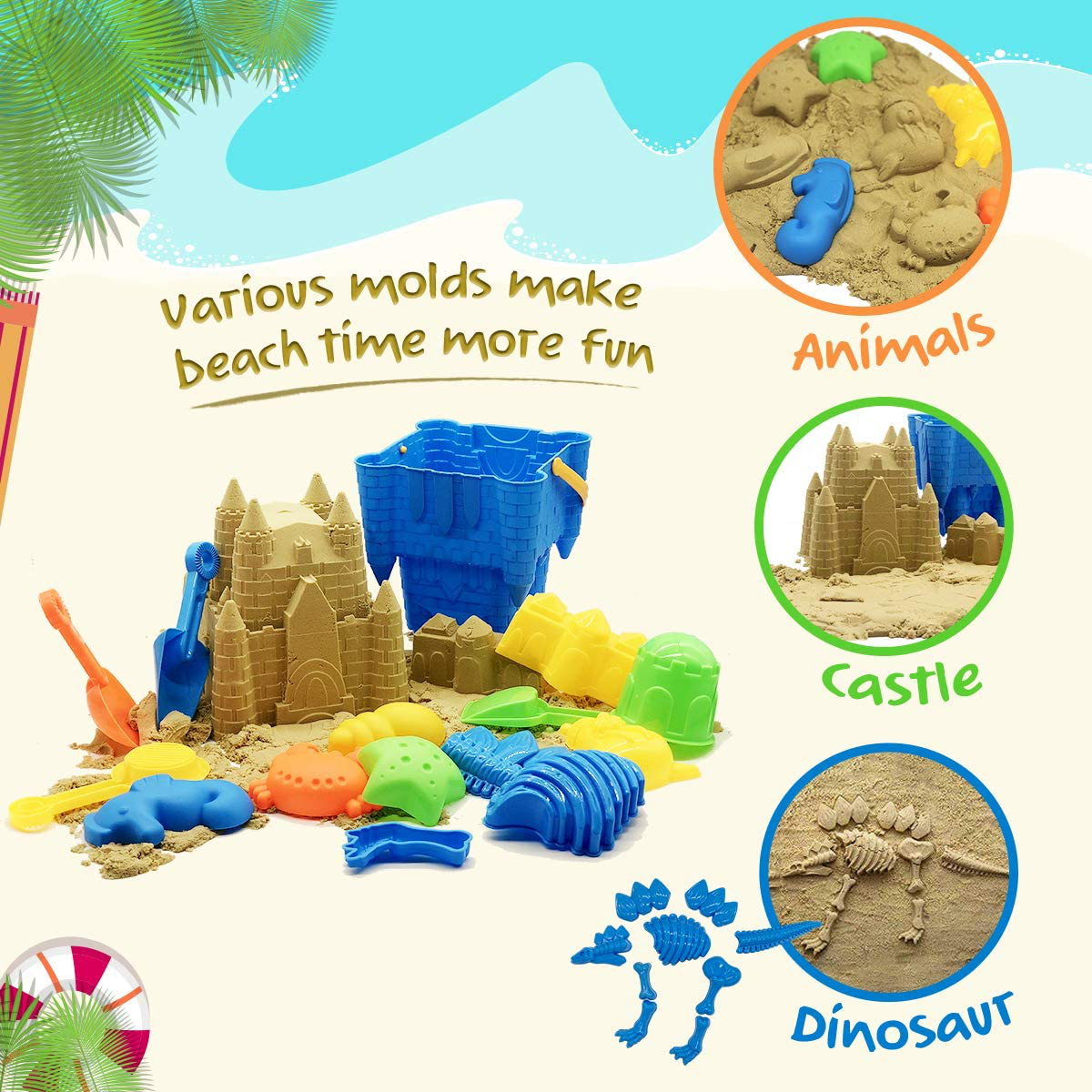 Skørter | Children's Beach Sand Toy Set, 27 pcs Beach Toy Castle Molds Sand Molds, Beach Bucket, Beach Spade Tool Kit, Sandbox Toys for Toddlers, for Toddlers Outdoor Indoor Play Gift 1 Bonus Net Bag Included