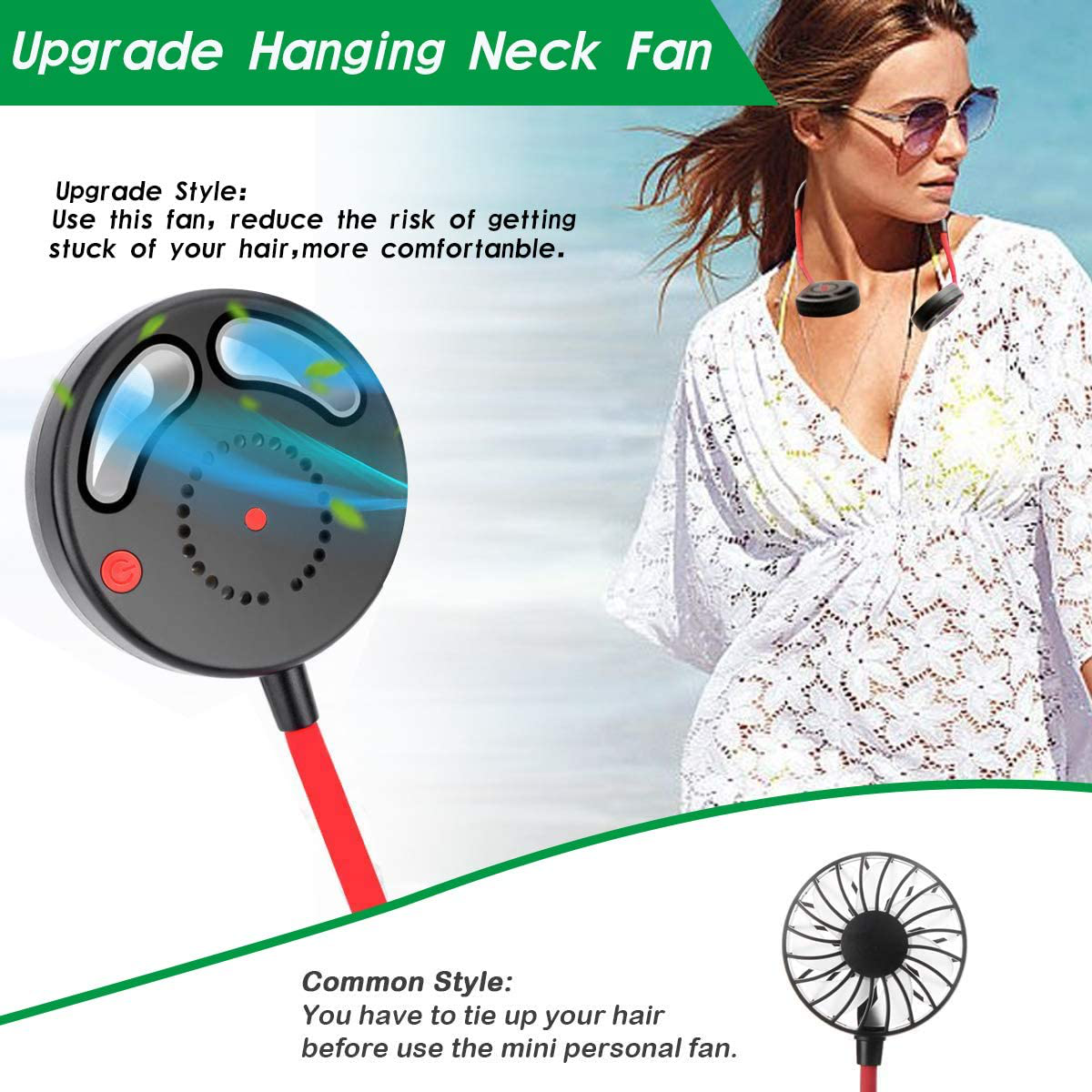 Skørter | Hands-free Portable Neck Fan, Mini USB Bladeless Personal Fan with Neck Hanging Design USB Battery Rechargeable with 3 Speeds Adjustable Airflow, 2 Wind Modes for Travel Outdoor Office Home Sports